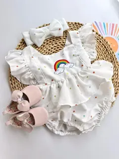 Asoleador Blanco de Arcoiris con Diadema Para Bebé Niña
