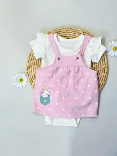 Jardinera con Body  En Rosado y Blanco