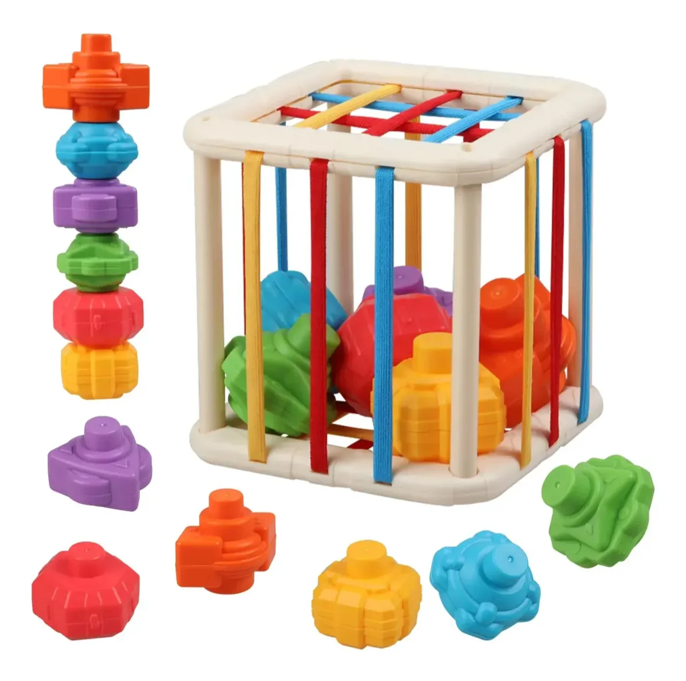Cubo Montessori Elástico de Colores Para Bebés