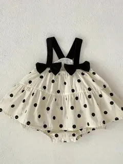 Vestido Beige Con Pepitas Negras con Cubre Pañal Interno
