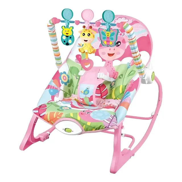 Silla Mecedora Vibradora De Bebé Color Rosada Con Toldillo