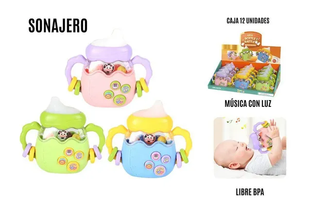 Sonajero En Forma De Tetero Musical y Rasca encías