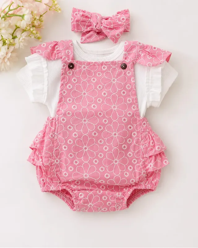 Asoleador Rosado Con Diadema y Camisa Para Bebé Niña