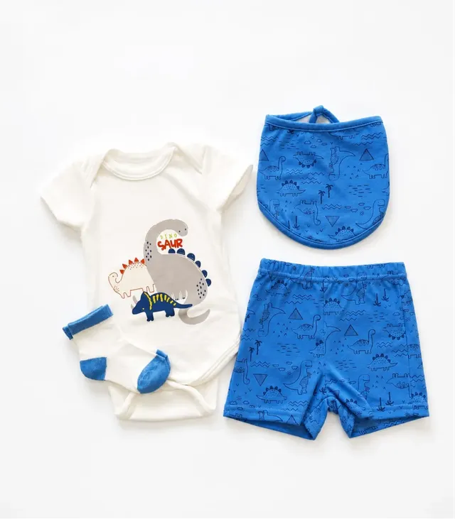 Conjunto de 4 Piezas Azul Con Blanco Para Bebé Niño