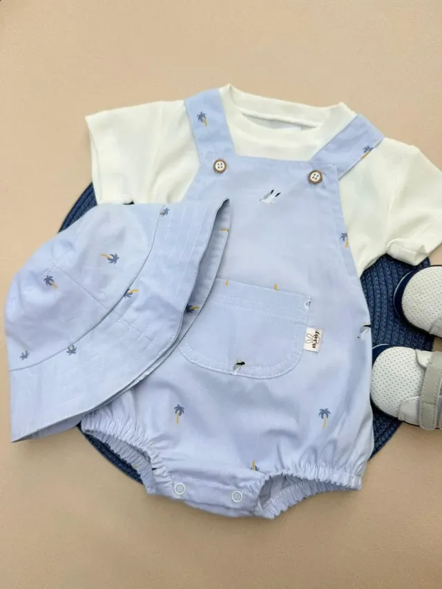 Asoleador Azul Con Camisa Blanca y Sombrero