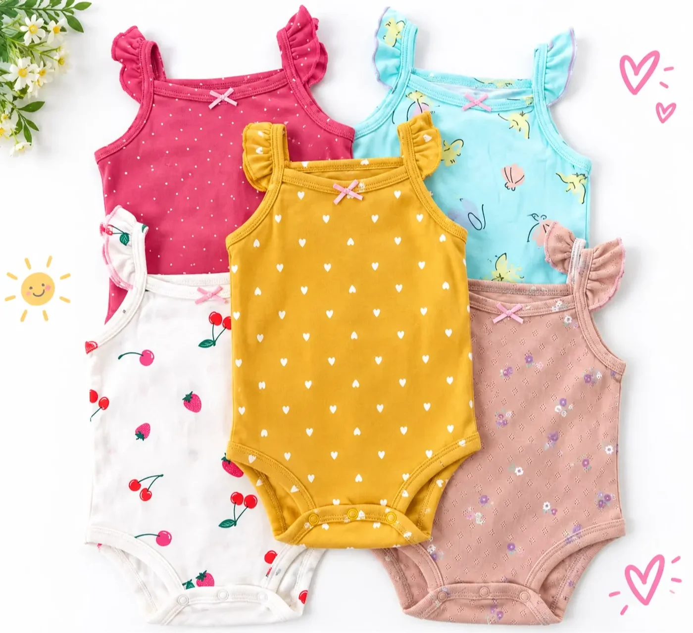 Bodys De Tiras X 5 Para Bebe Niña Colores