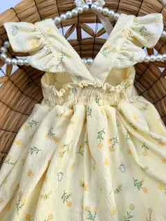 Vestido Amarillo Con Pinza De Flores Para Bebé Niña