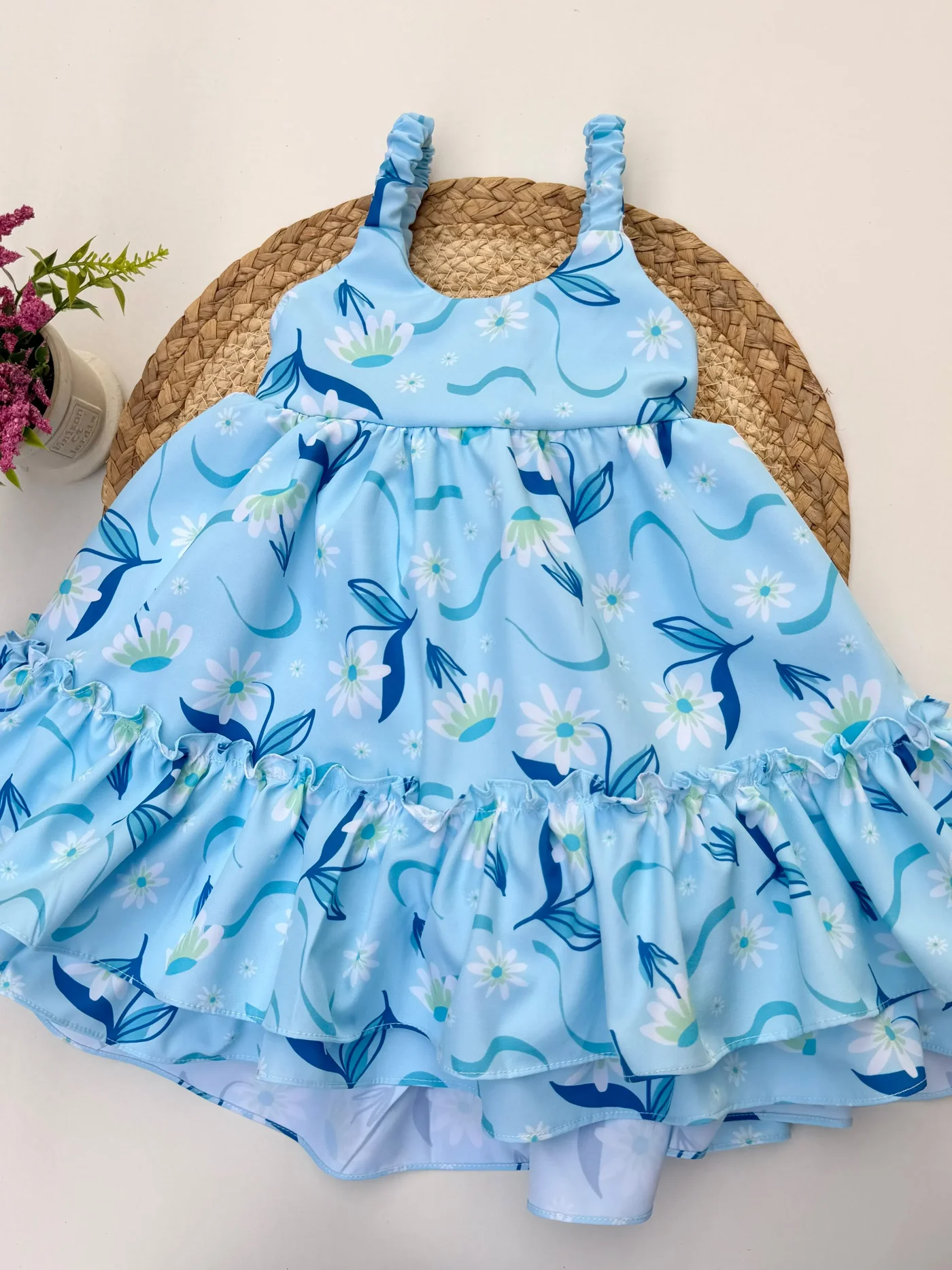 Vestido De Flores Azul De Niña