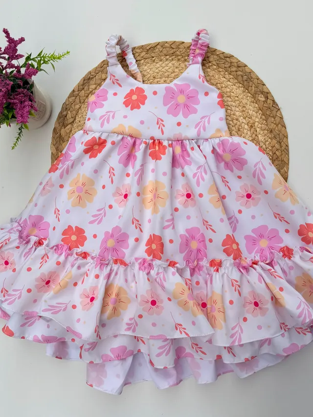 Vestido Floral Rosado Para Niña