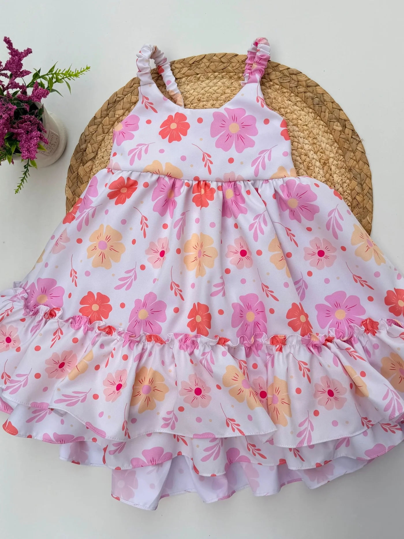 Vestido Floral Rosado Para Niña