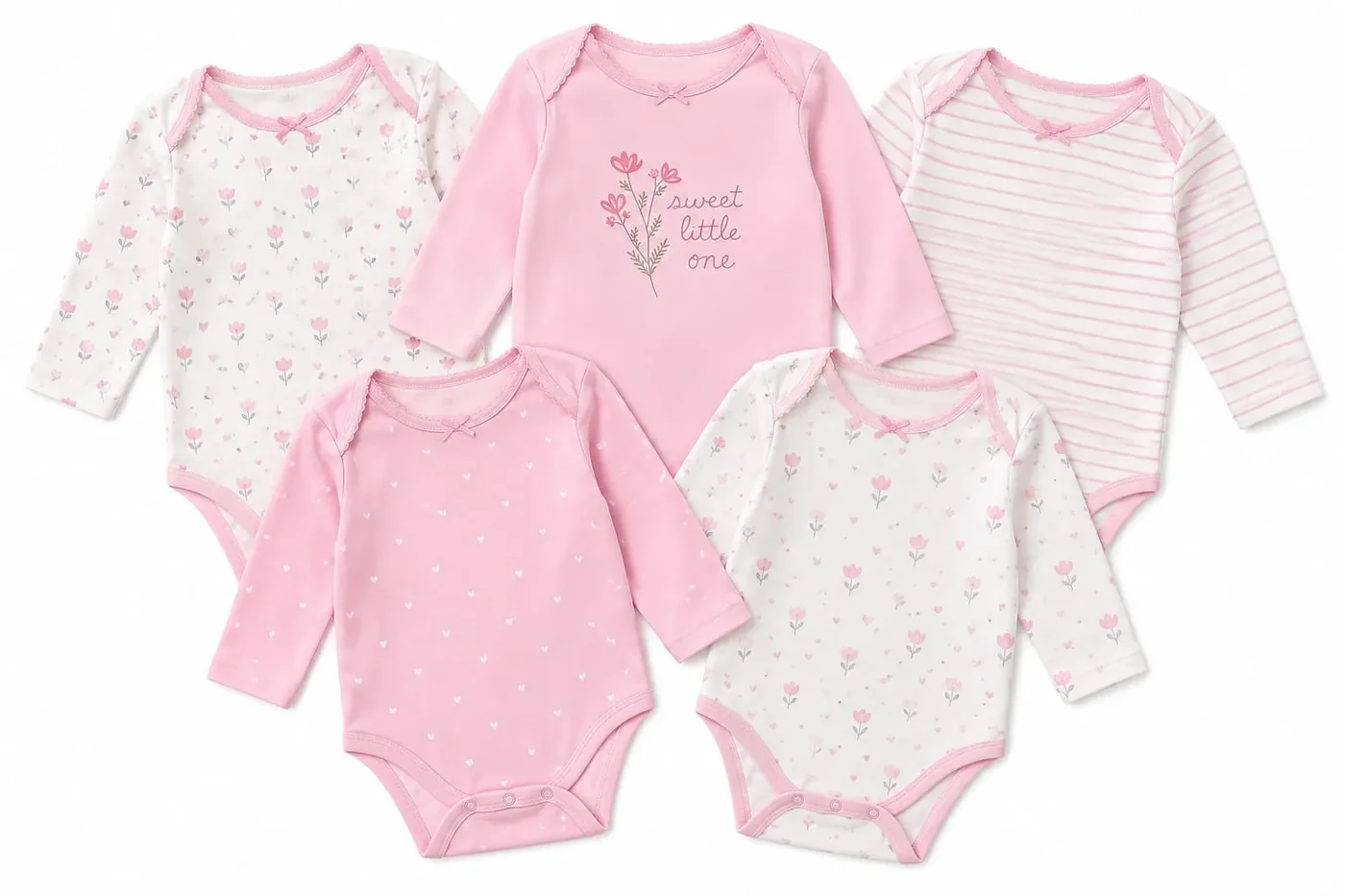 Bodys X 5 De Manga Larga Para Bebe Niña Rosado