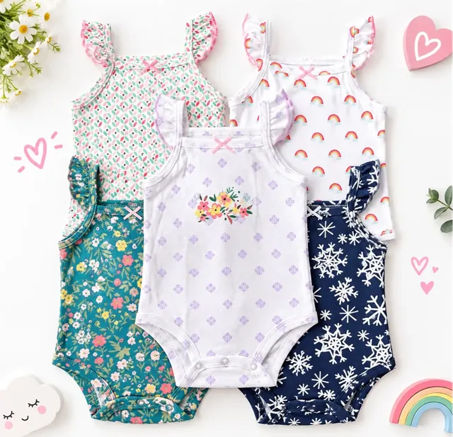 Bodys X 5 Para Bebe Niña  De Colores