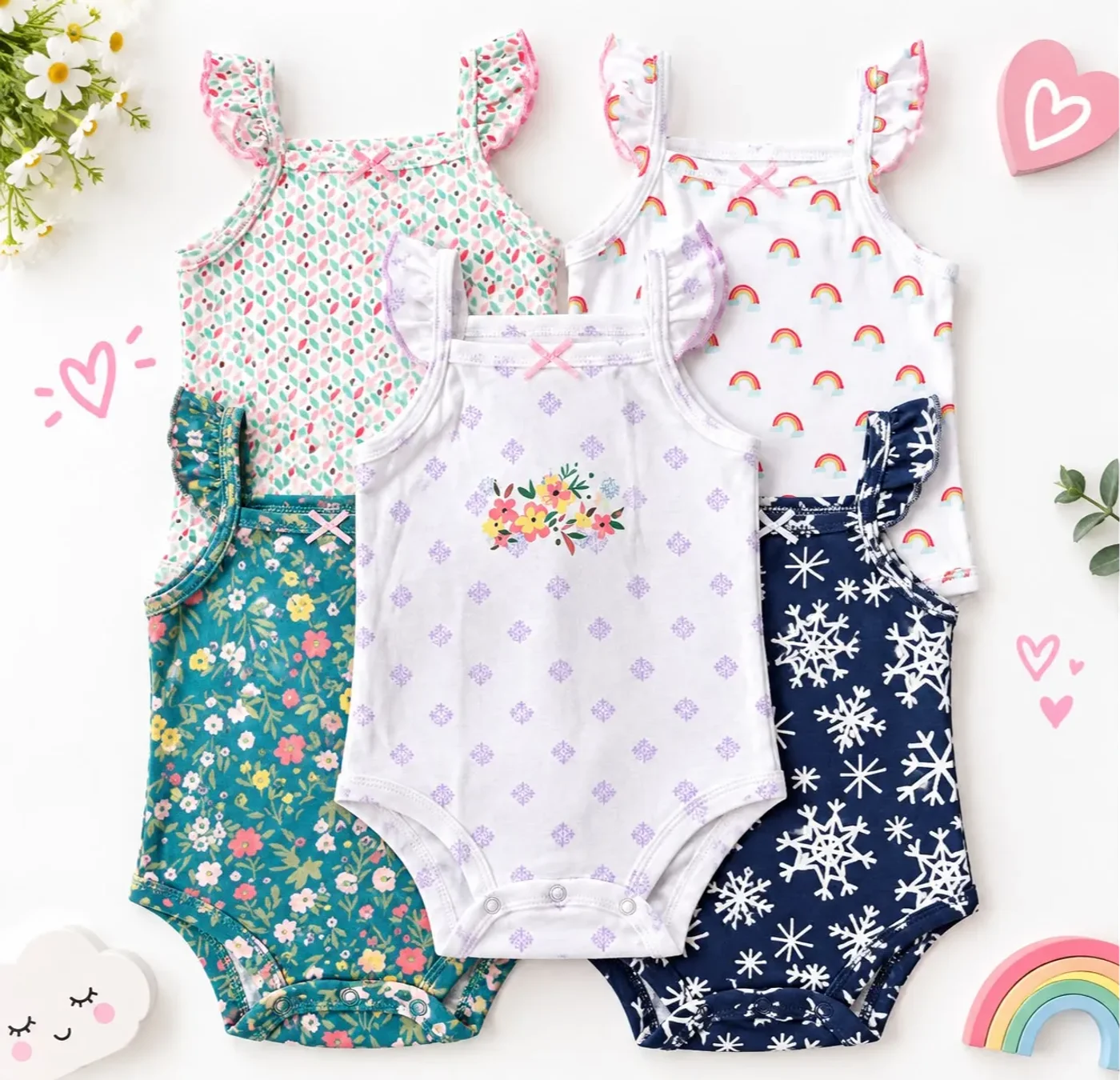 Bodys X 5 Para Bebe Niña De Colores