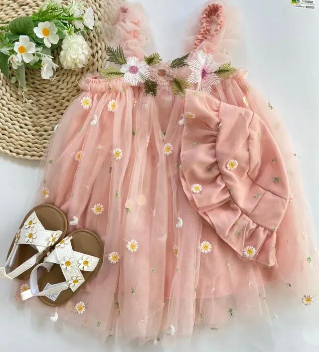 Vestido Margarita Salmon Con Sombrero