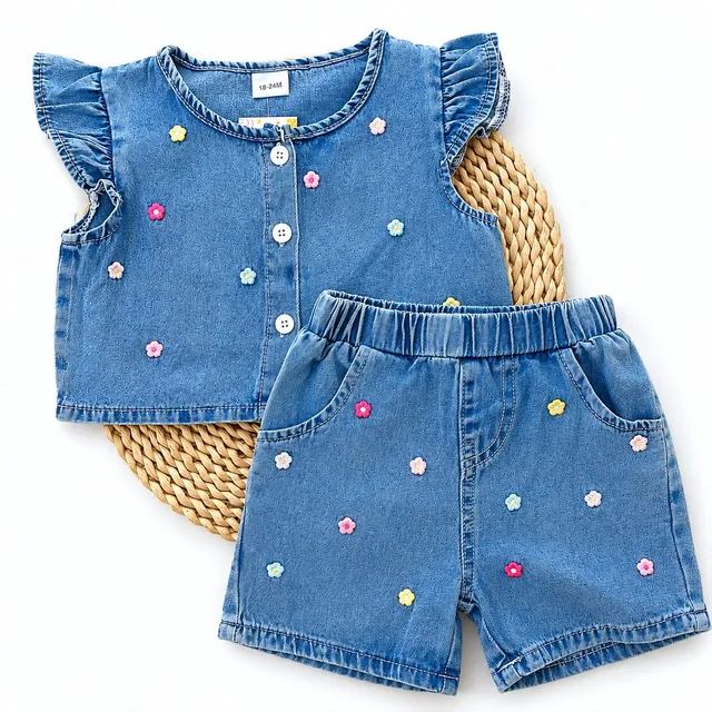 Conjunto 2 Piezas En Jeans Con Flores