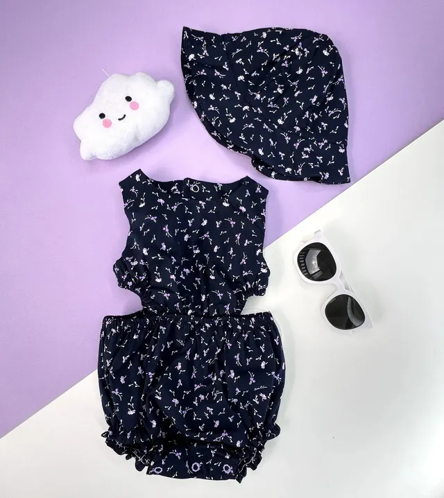 Asoleador Azul De Flores Con Pava Para Bebé Niña