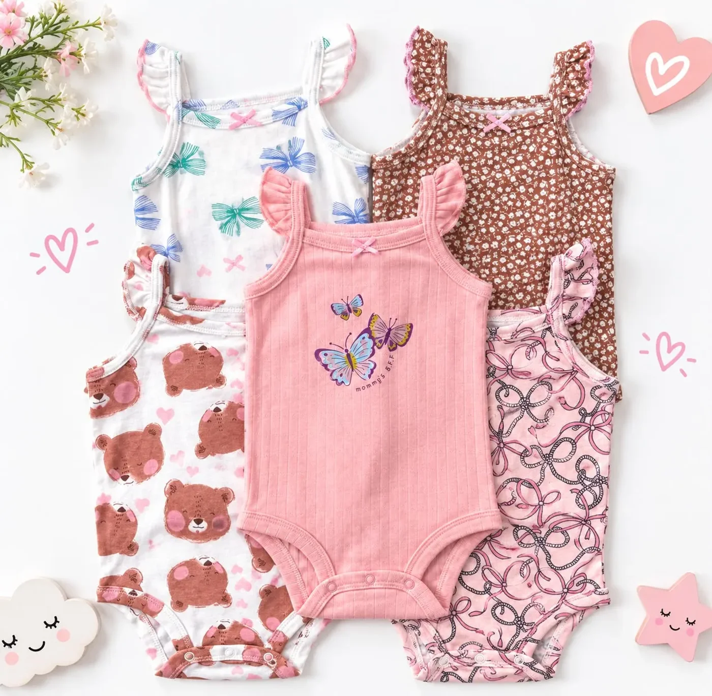 Bodys De Tiras X 5 Para Bebe Niña variedad
