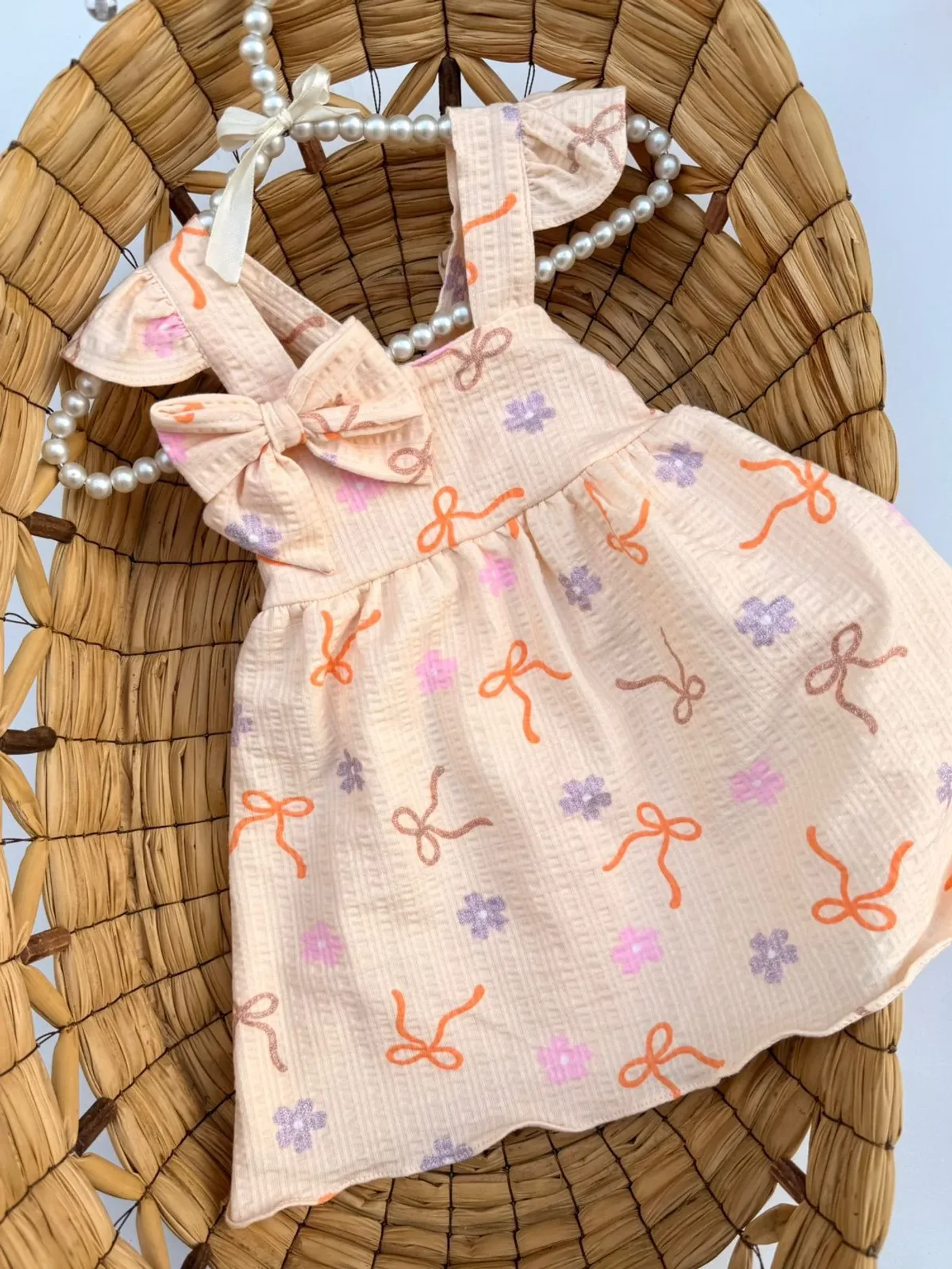 Vestido Salmon Con Pinza De Corbatas Para Bebé Niña