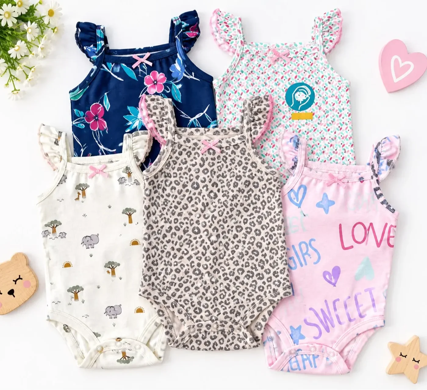 Bodys De Tiras X 5 Para Bebe Niña variedad