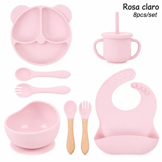 Set  x 8 Vajilla en Silicona de Alimentación Complementaria de Oso