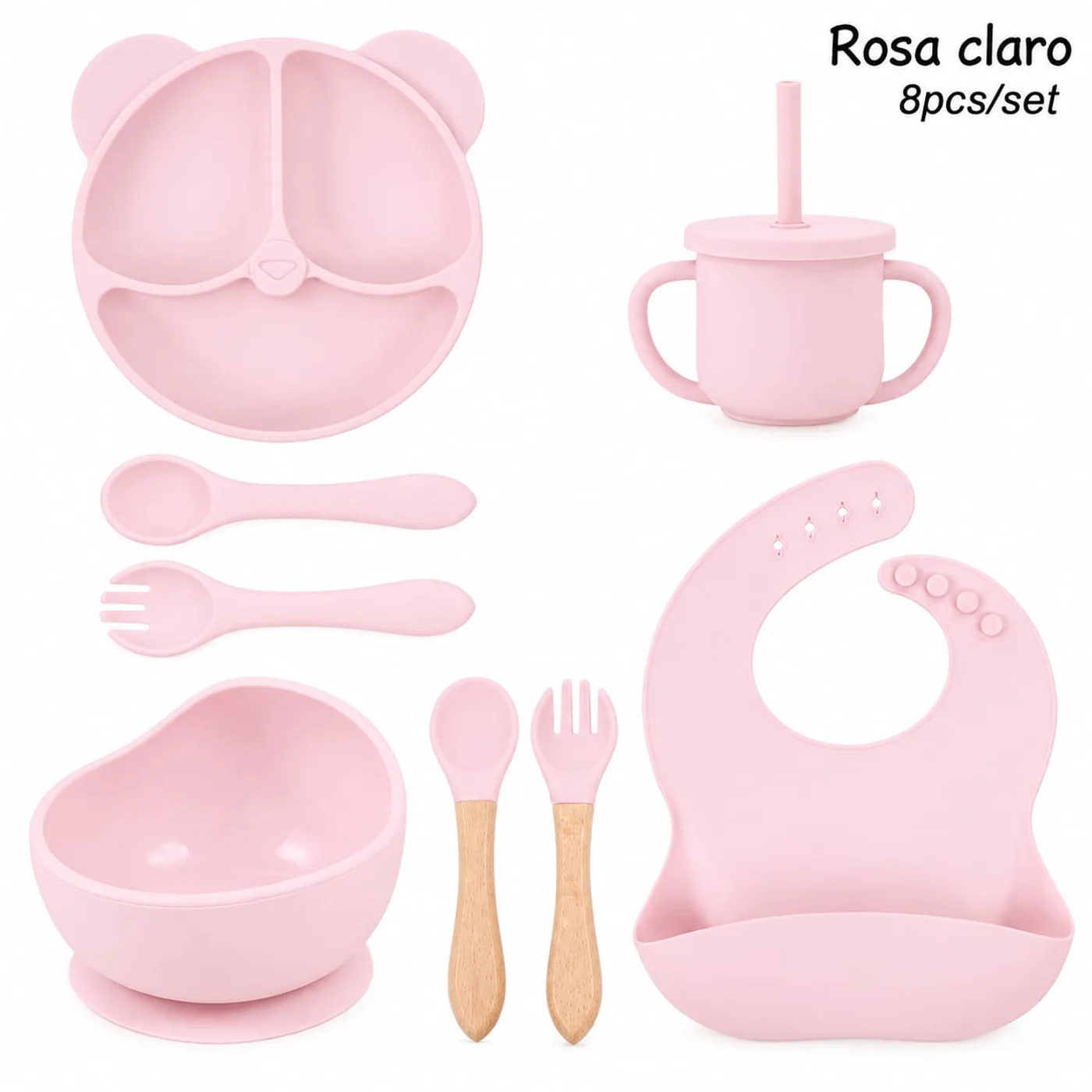 Set x 8 Vajilla en Silicona de Alimentación Complementaria de Oso