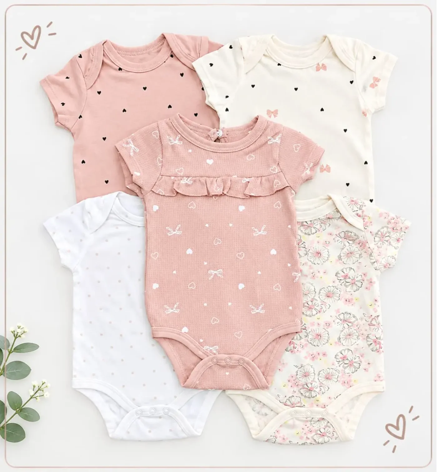 Bodys X 5 Para Bebe Niña Rosado Variedad