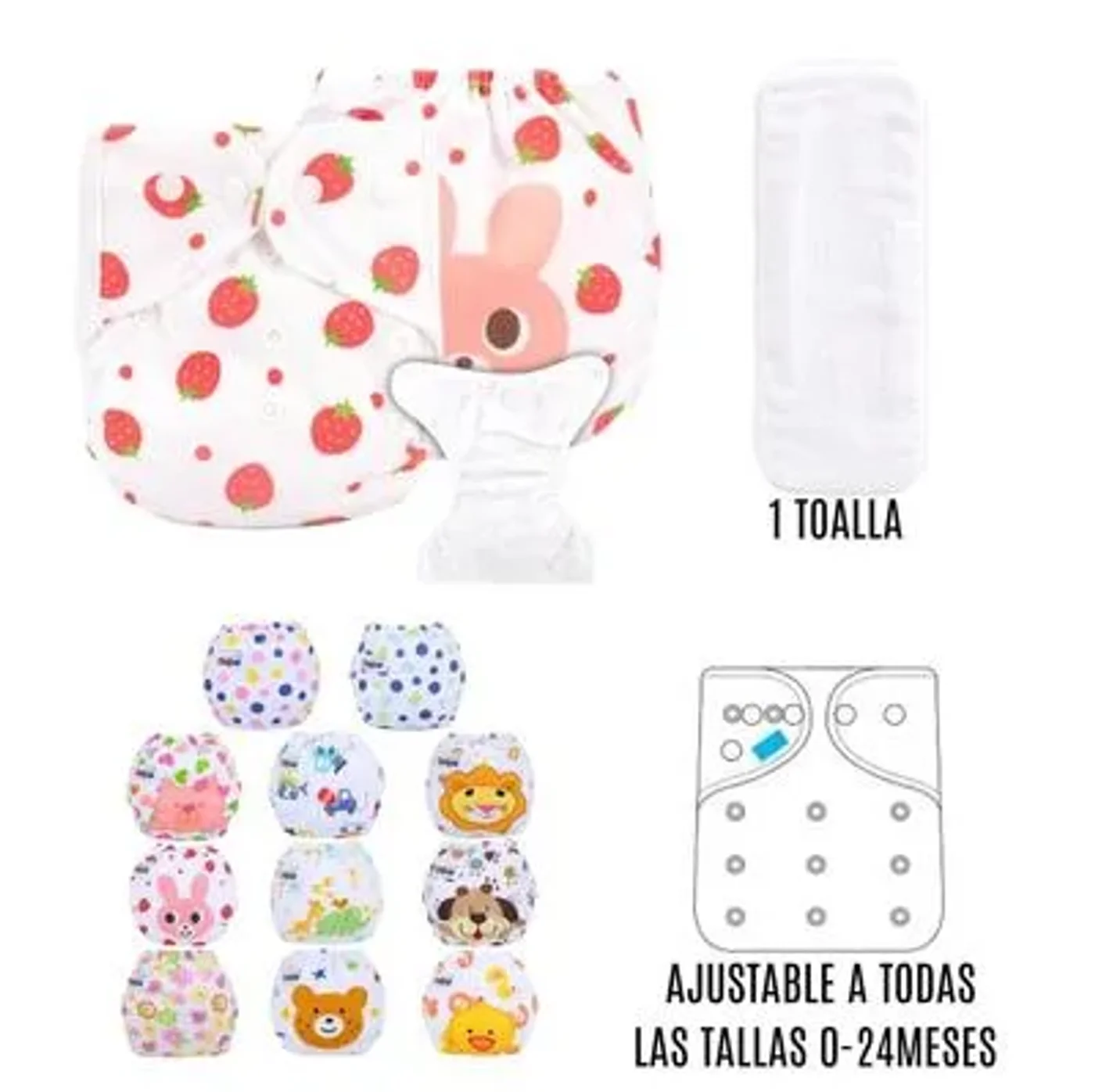 Pañal Ecológico Ajustable Con Toalla Para Bebé Niño, vista 2