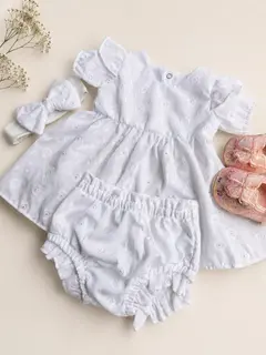 Vestido con Cubre Pañal y Diadema Blanco y Verde