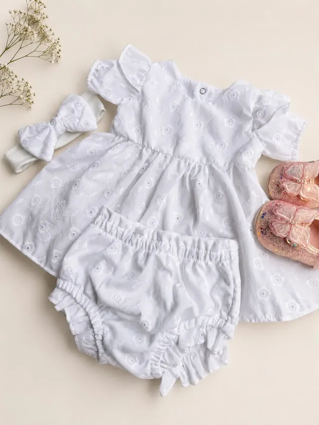 Vestido con Cubre Pañal y Diadema Blanco y Verde