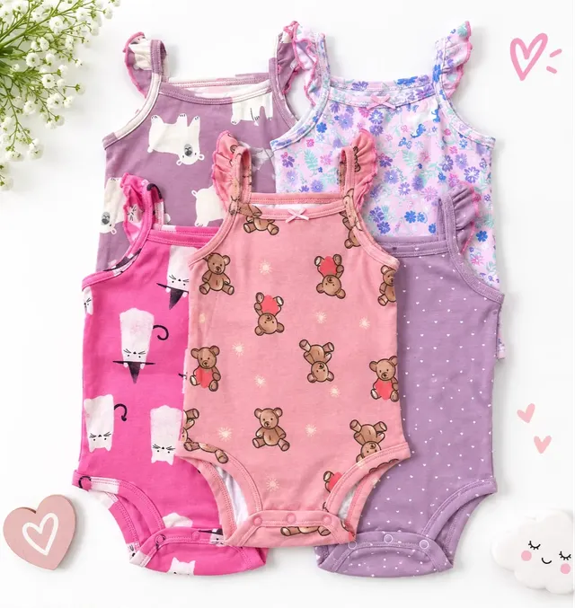 Set x5 Bodys De Tiritas Variedad De Colores Para Bebé Niña