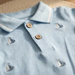 Conjunto De 3 Pieza, Polo, Short y Sombrero Azul Para Bebé.