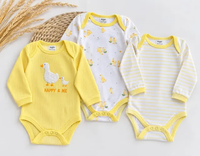Set x 3 Mamelucos De Patitos Amarillo Manga Larga