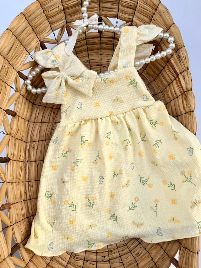 Vestido Amarillo Con Pinza De Flores Para Bebé Niña