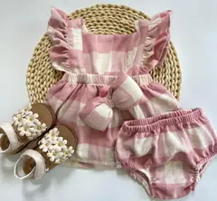 Vestido de Cuadros Con Diadema Y Cubre Pañal